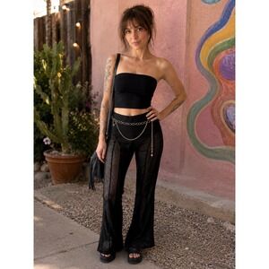 OW Collection Black TWIST Sheer Mesh Flare Pants Size Small Edgy Y2K Cyber